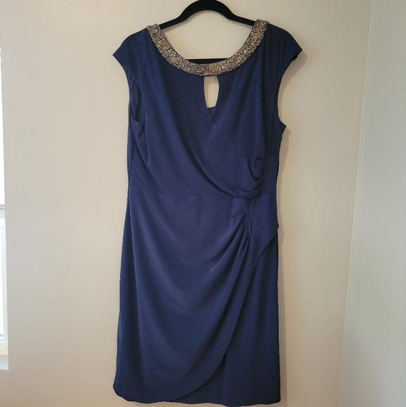 Alex Evenings Women's Royal Blue Embellished Beaded Formal Mini Dress. Size 14 - Picture 2 of 6